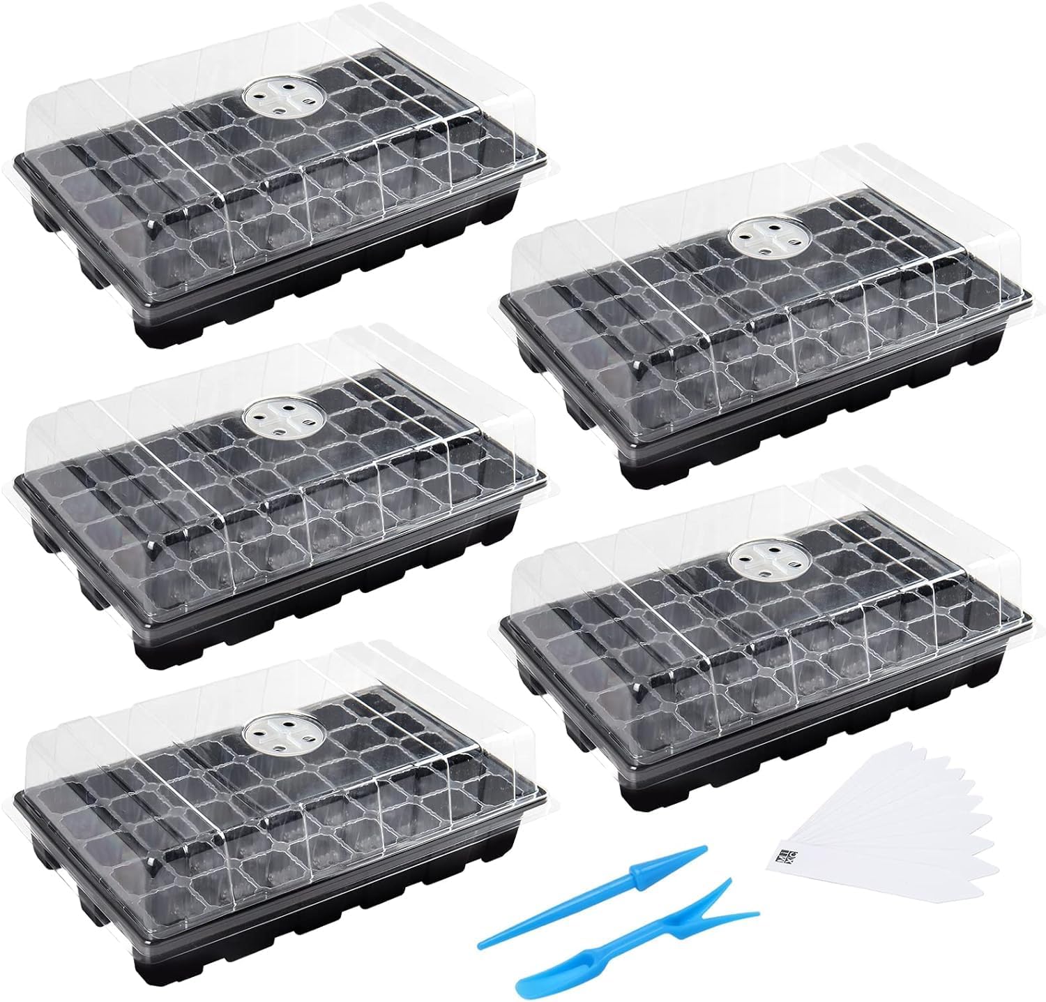 MIXC Seedling Trays Seed Starter Tray, 5-Pack Mini Propagator Plant Grow Kit Greenhouse with Humidity Vented Domes and Base for Seeds' Starting (40 Ce