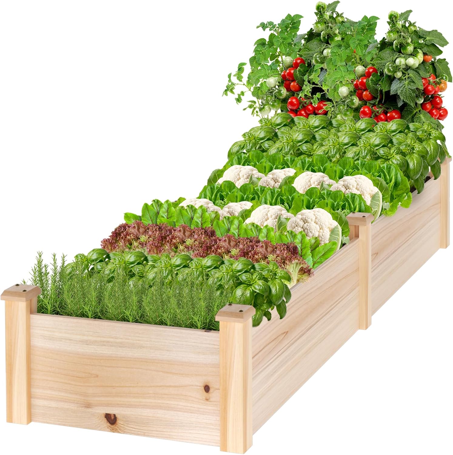 MIXC 8×2ft Wooden Horticulture Raised Garden Bed Divisible Elevated Planting Planter Box for Flowers/Vegetables/Herbs in Backyard/Patio Outdoor, Natur
